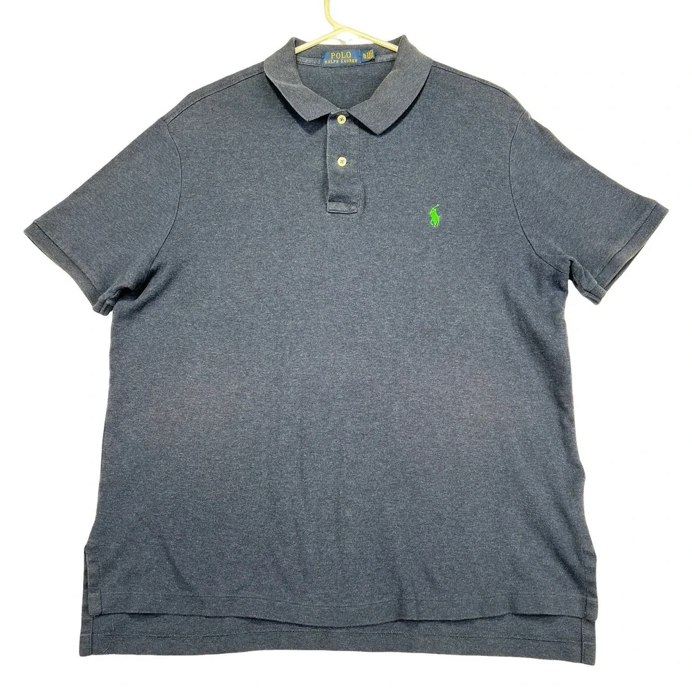 Polo Ralph Lauren Mens XL Blue Short Sleeve Polo Shirt Green Pony Logo Cotton